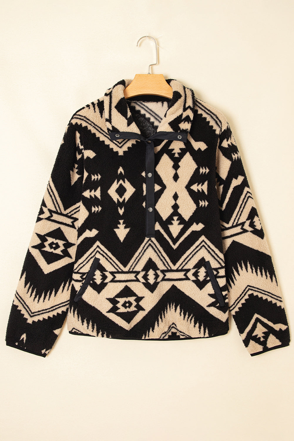 Black Western Aztec Half Zip Plush Sweatshirt
