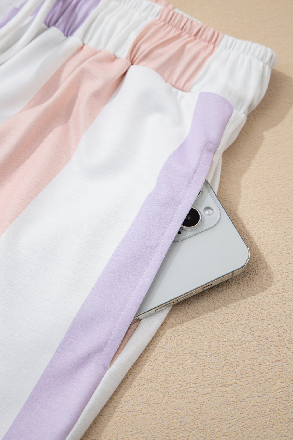 Purple Stripe Multicolored Print Drawstring Loose Pants with Side Pockets