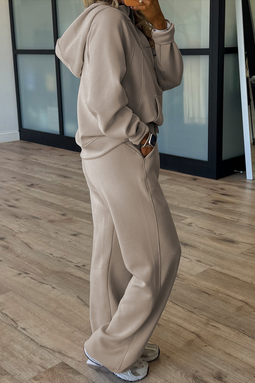 Jet Stream Half Zip Thumbhole Sleeve Hoodie Active Pants 2pcs Outfit