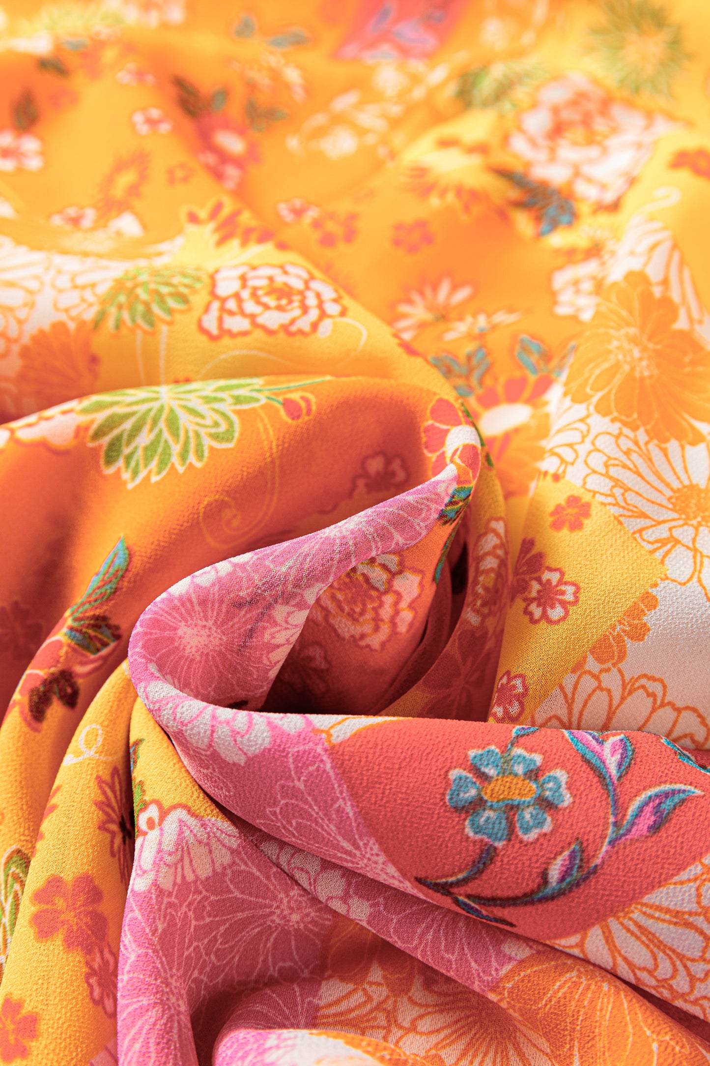 Orange Floral Patchwork Print Cut out Tied Back Bracelet Sleeve Maxi Dress