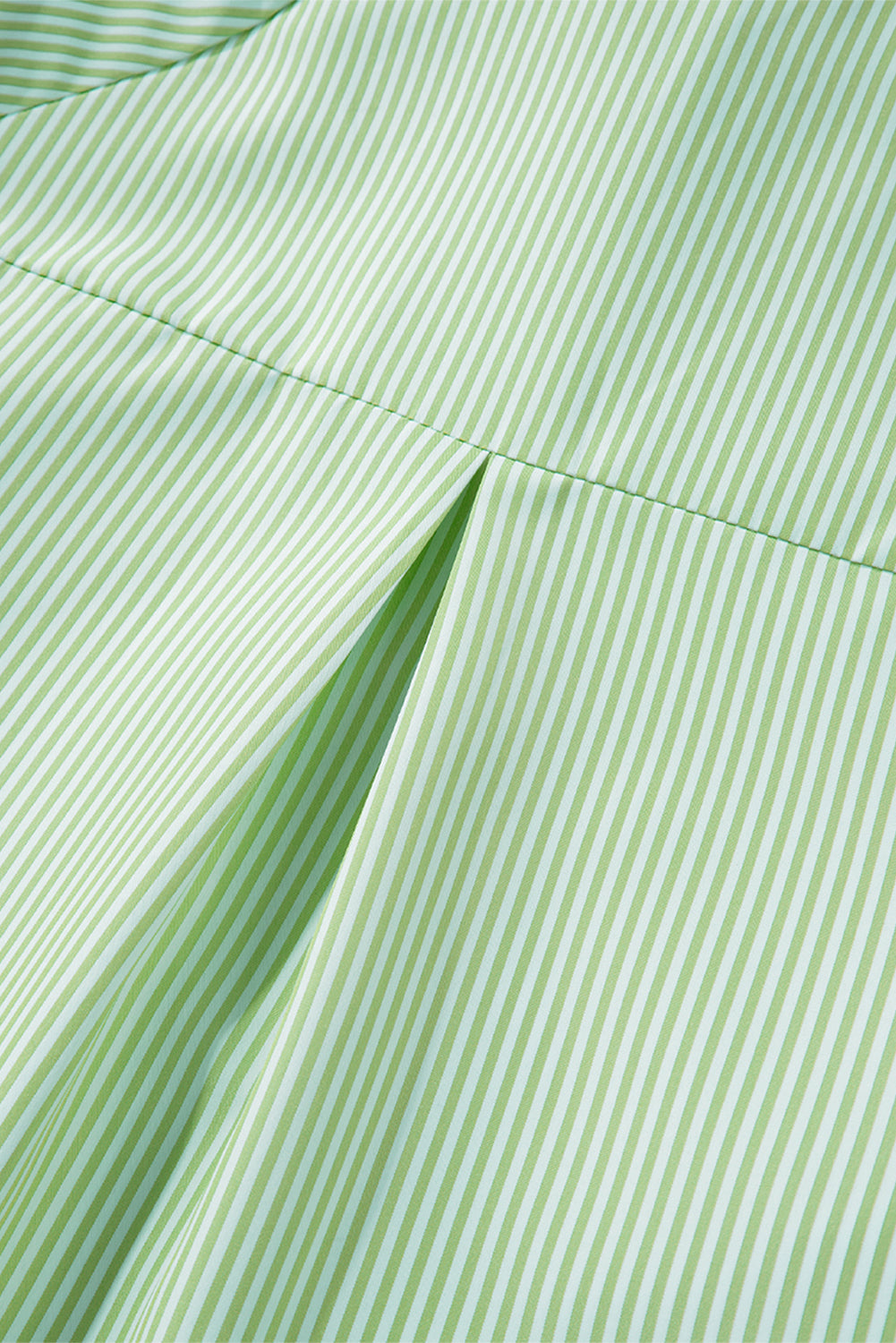 Grass Green Striped Shirred Cuff Buttoned Loose Fit Shirt