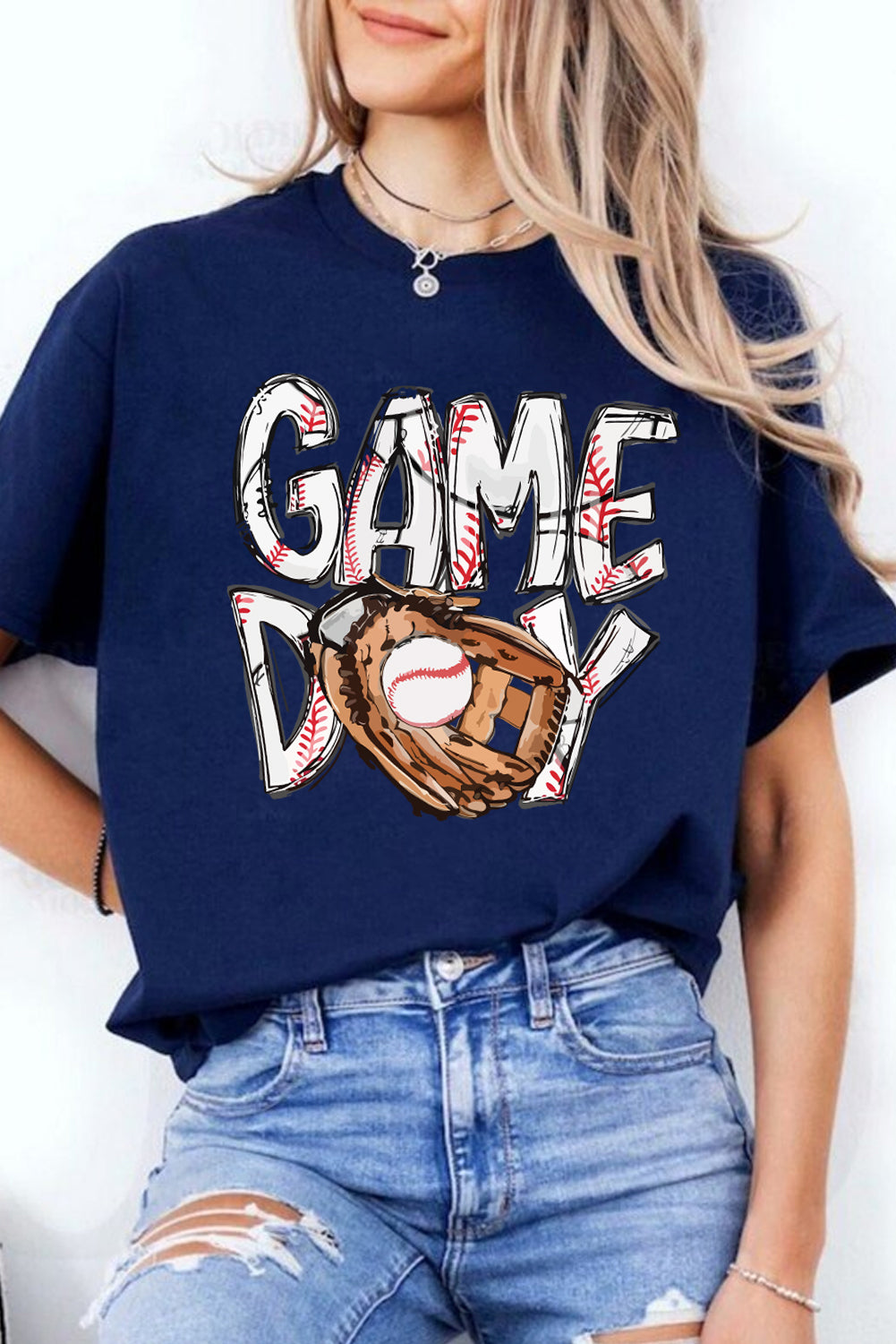 Blue GAME DAY TOUCH DOWN Graphic T Shirt