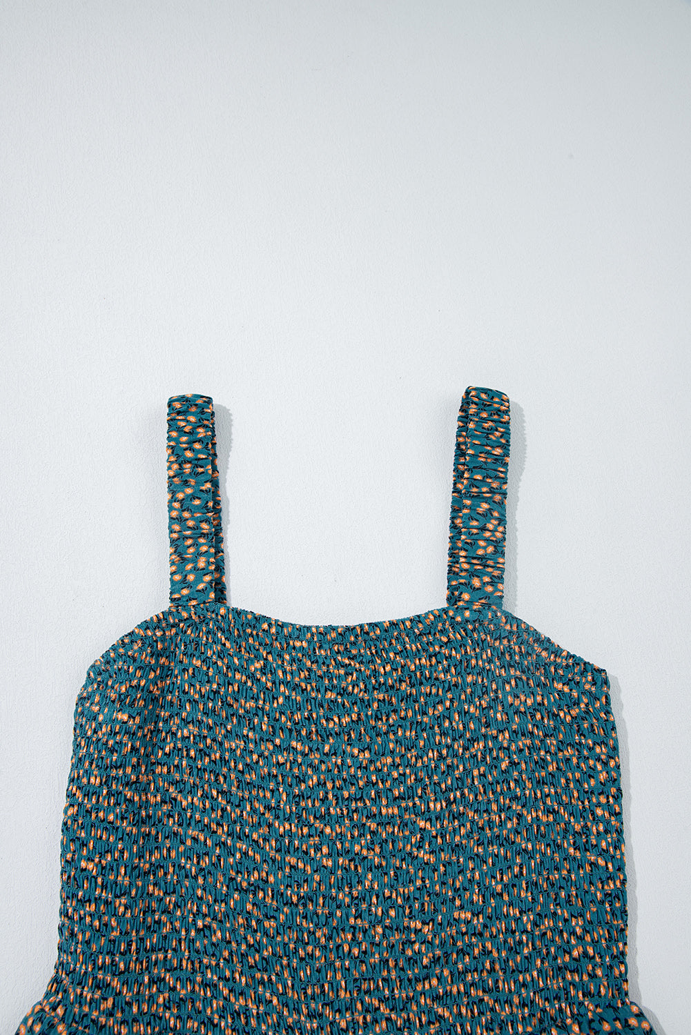 Green Floral Print Smocked High Waist Square Neck Jumpsuit