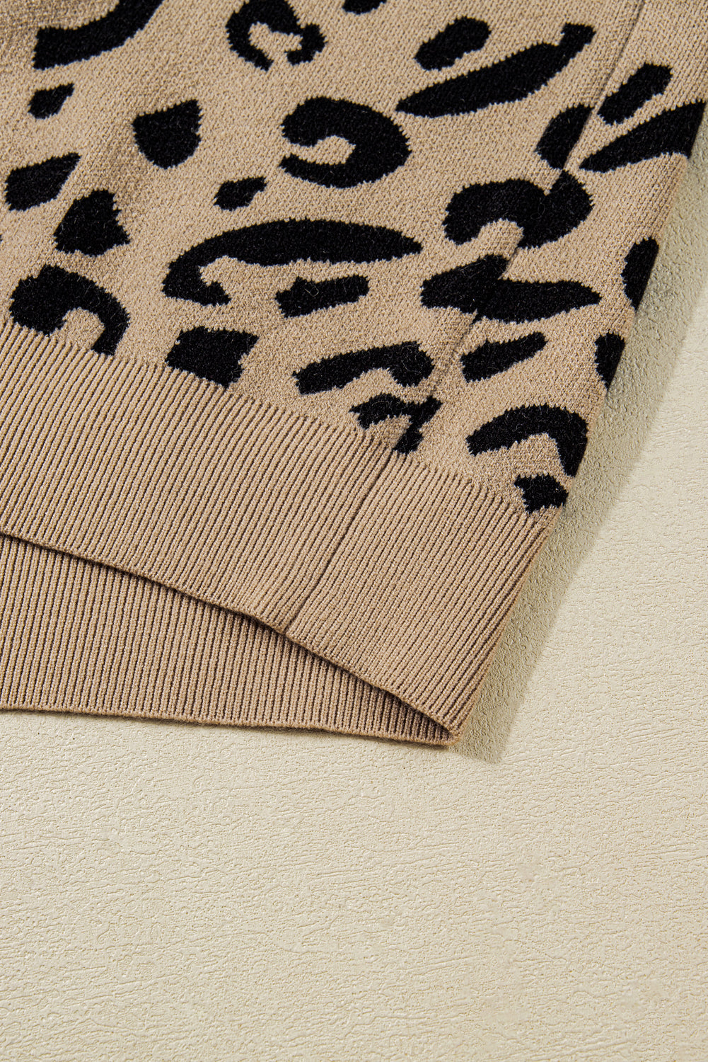 Brown Leopard Knitted Lacy Trim Cuffed Plus Size Sweater