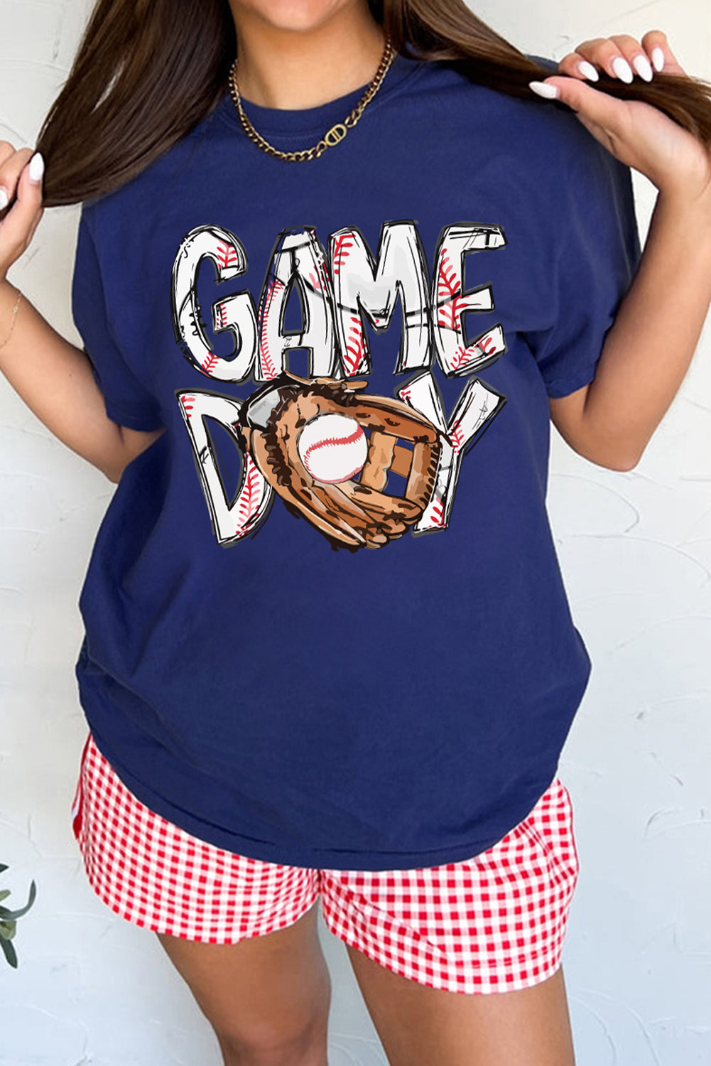 Blue GAME DAY TOUCH DOWN Graphic T Shirt