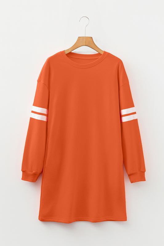Orange Varsity Contrast Banded Sleeve Shift Sweatshirt Dress
